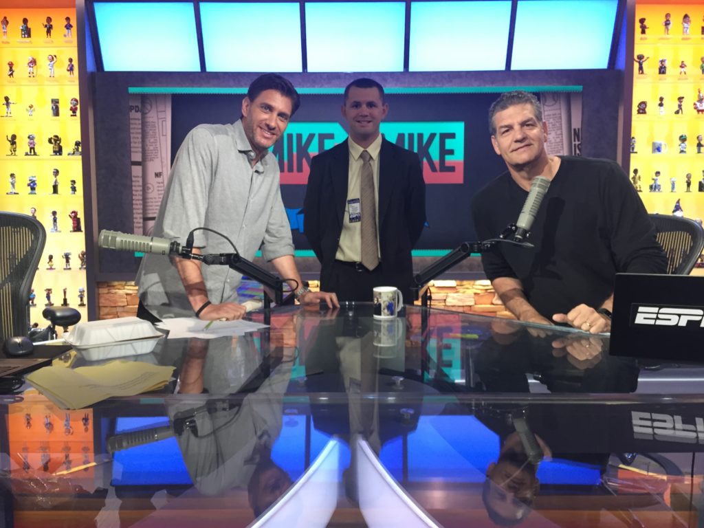 Russell Goodacre on the set of the Mike & Mike show at ESPN